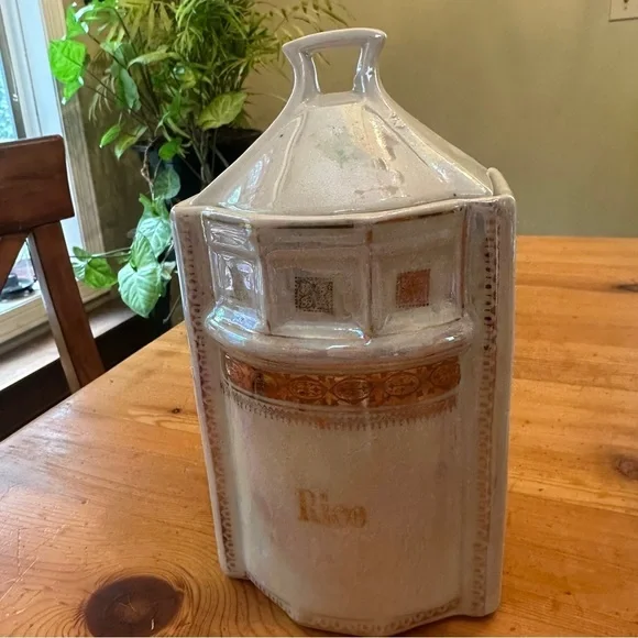 Vintage White Lusterware Germany Canister Set of Three Rice Tea Coffee - Picture 2 of 13